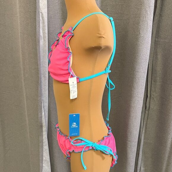 CUPSHE Pink and Blue Ruffle Bikini Set - Picture 6 of 15